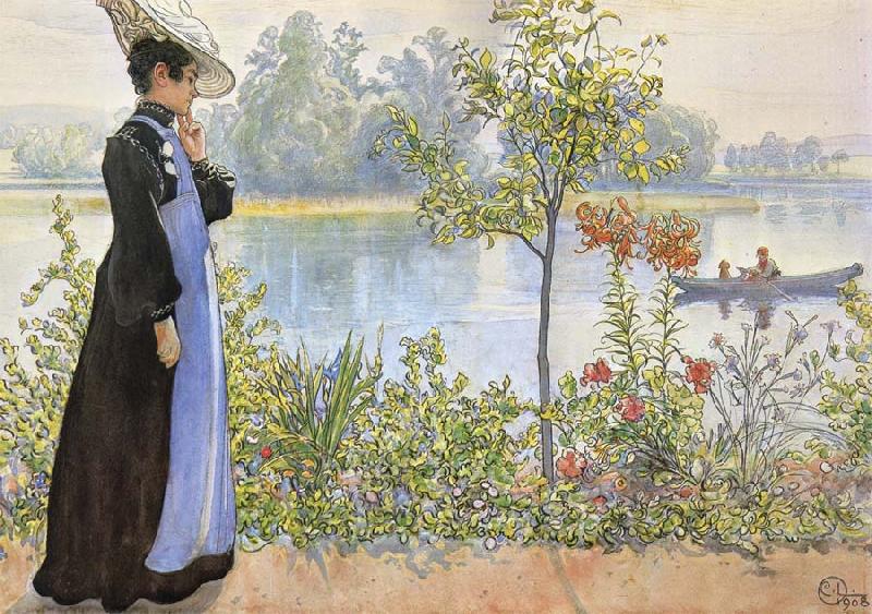 Carl Larsson Late Summer Karin by the Shore Sweden oil painting art